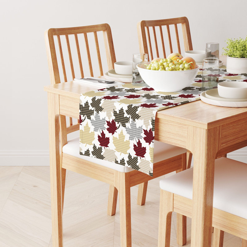 Table Runner, 100% Cotton, Houndstooth Maple Leaves, 72" x 16"
