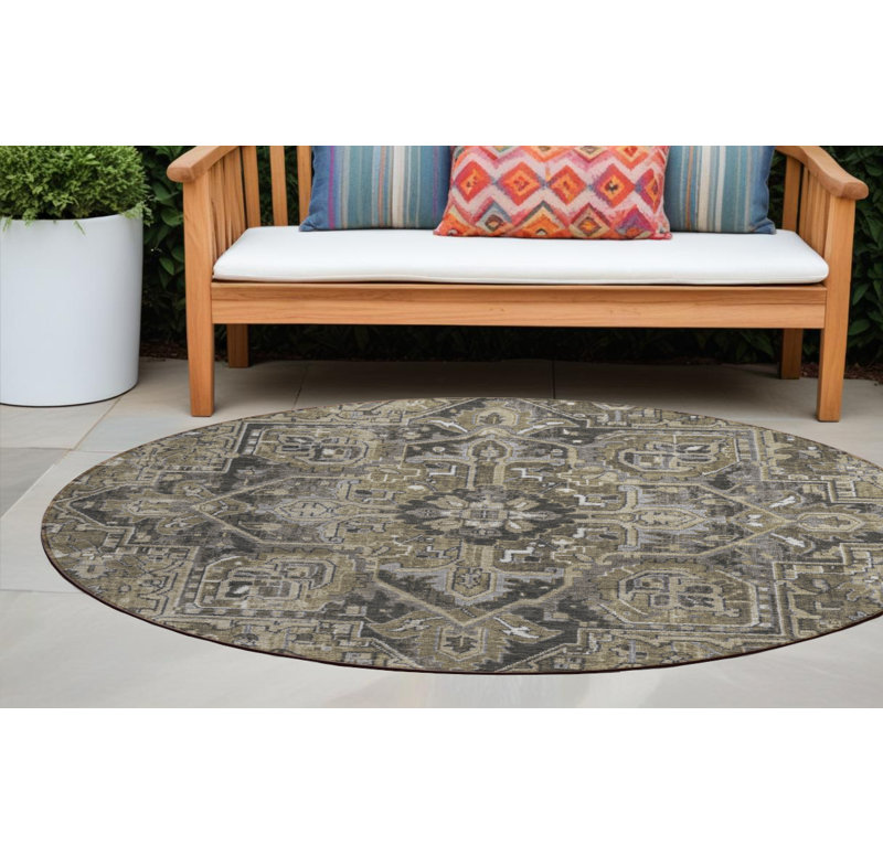 Tapis rond intérieur / extérieur rond lavable taupe 8 pi Trefethen
