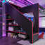 Lit mezzanine de jeu en bois massif Queen avec escalier de rangement, étagères ouvertes dans la tête de lit, éclairage DEL et bureau de chargement USB-427014402-427014405