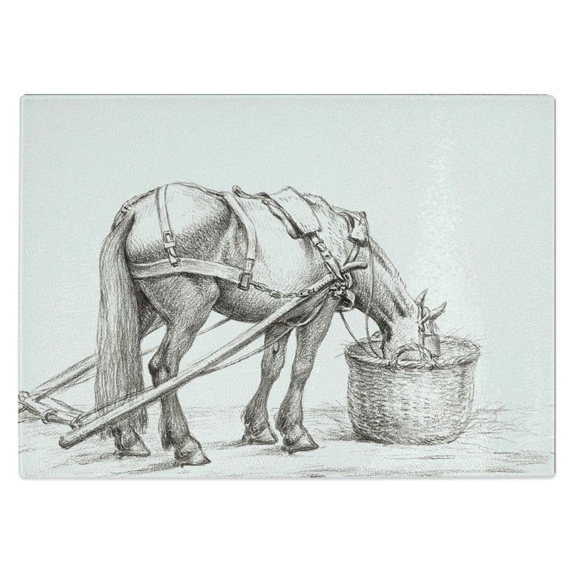 Glass Horse Drinking by Jean Bernard Chopping Board, 39 cm W x 28.5 cm L