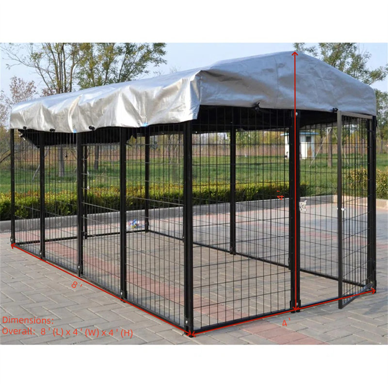 Heavy Duty Black Metal Dog Kennel with Waterproof Cover