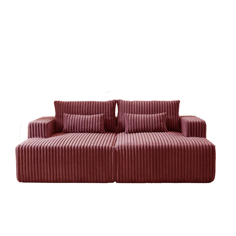 Canapé modulaire surdimensionné de 87 po, sans assemblage requis, Red Corduroy
