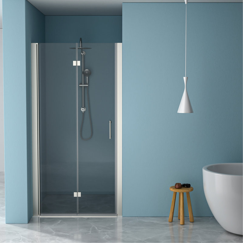 36"W X 72"H Tempered Glass Fold Shower Door In Brushed Nickel - -, Space Optimizing, Adjustable Element Foldable With Expanding, Setting