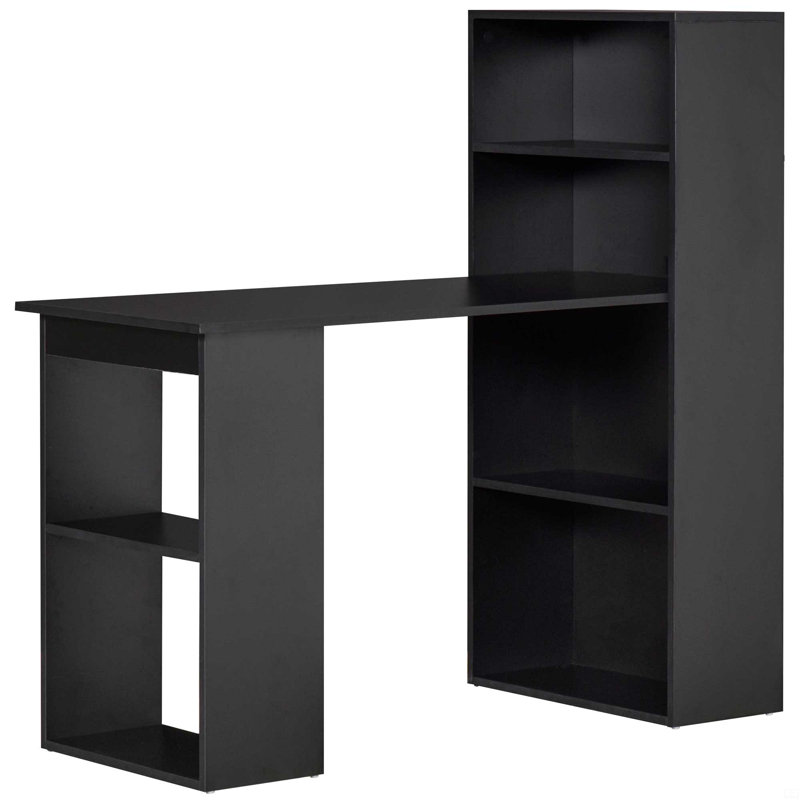 Home Office Desk With 6-Tier Storage Shelves,  Writing Table With Bookshelf, 47.25" H x 47.25" W x 20.5" D, Black