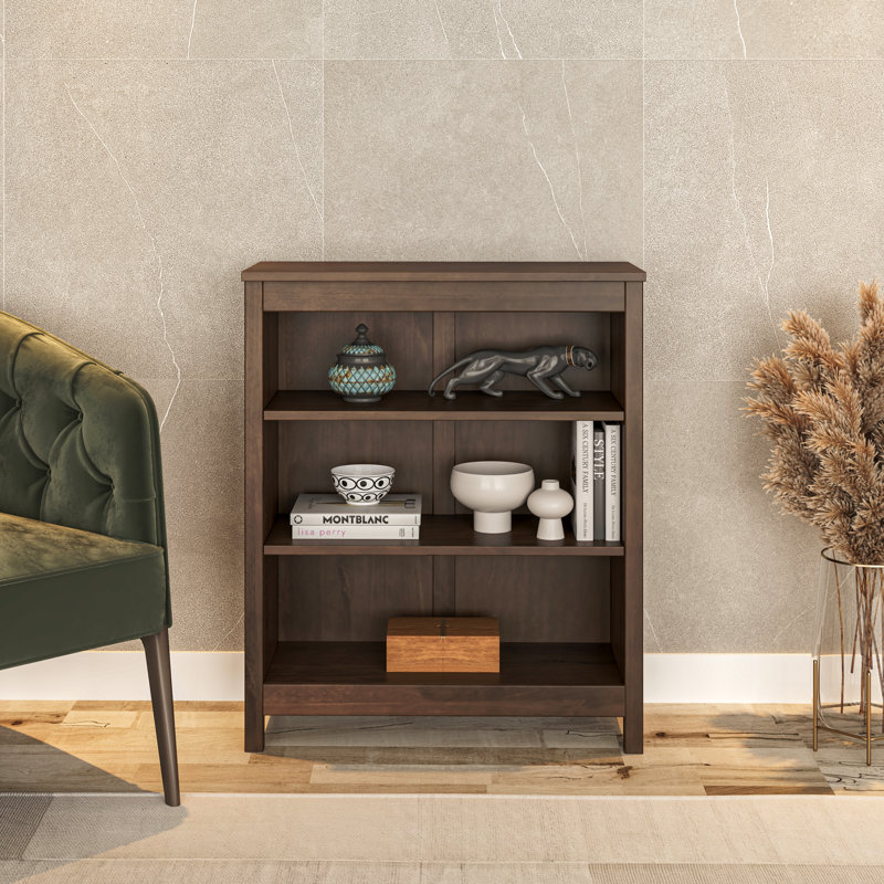 Classic Shaker Style Solid Wood Bookcase, (3 Shelves) 36"H x 30"W x 13.25"D, Rich Brown