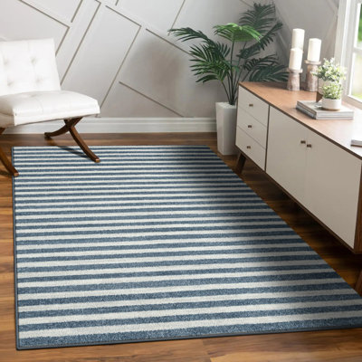 Tapis rayé bleu / blanc Ashwin