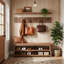 Porte-manteau en bois massif de 160 cm de large avec banc de rangement