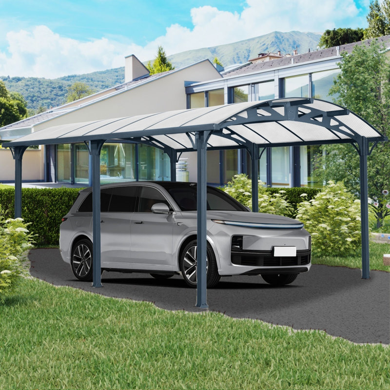 Abri d'auto en aluminium avec toit en polycarbonate 12 x 16 x 8 pi - Protection UV, système de drainage et conception coupe-vent