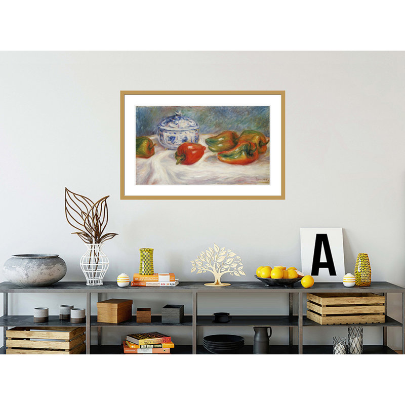 Nature morte avec un bol à sucre et des poivrons - Pierre-Auguste Renoir - Impression Giclée encadrée, H 27,43 po x l 41,5 po