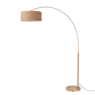 Lampe à arc 92 po Float - laiton patiné, base en acier, toile de jute en toile de jute naturelle, à intensité variable, ampoule incluse