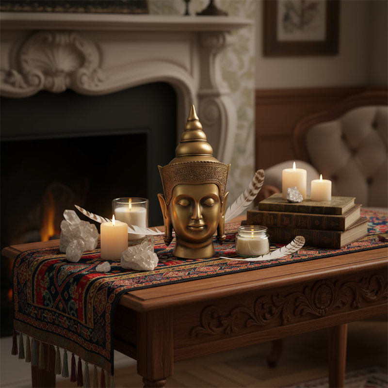 Polyresin Buddha Head Statue, Peaceful Buddha Face Decor for Home