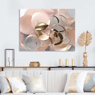 Liquid Art Gold And Pink Effervescence - Abstract  Wall Art Living Room