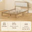 Structure de lit double avec tête de lit, lit plateforme double avec lattes de bois, aucun sommier requis, assemblage facile, finition chêne moderne de style Mid-Century-1649690320-1649690318