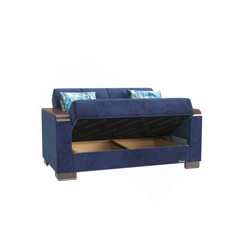 Causeuse rembourrée en bois avec rangement Primenest Zenaero X, Bleu