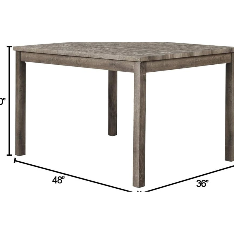 Table de salle à manger de 48 po en bois avec 4 chaises rembourrées à dossier solide, finition chêne, style Mid-Century, transitionnel, installation simple, sièges en mélange de lin 4, facile à assembler