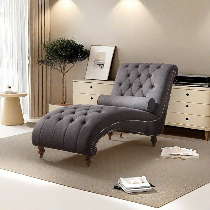 Chaise longue confortable et structure en bois massif, Gris foncé