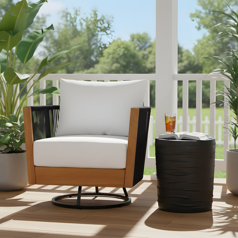 Tomsich Outdoor Acacia Wood Conversation Set With Woven Rope & MGO Table, 2 Pcs: Table, Chair