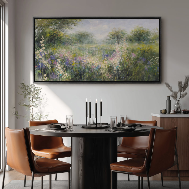 Grande toile murale encadrée, décor de paysage de prairie douce - 60 po x 20 po, 60 po x 30 po, H 30 po x l 60 po, Noir