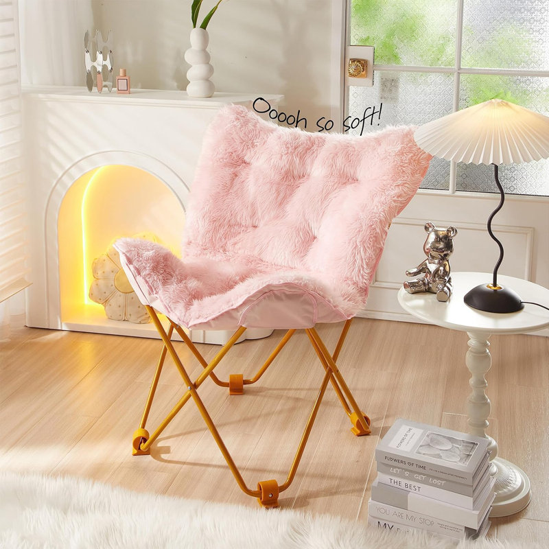 Fauteuil papillon l 360 po Lehman, Fausse fourrure rosée