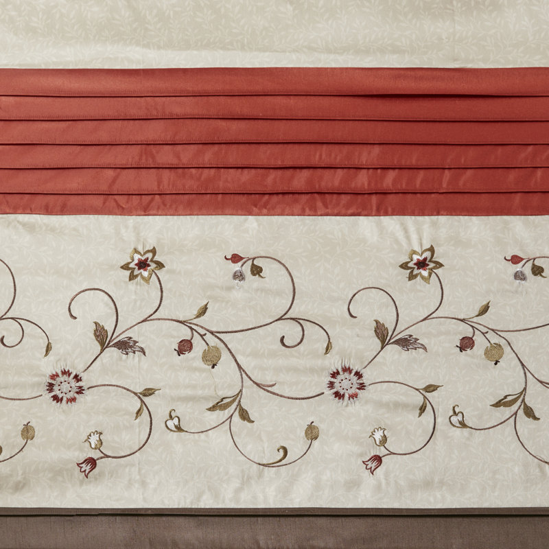 Embroidered Floral Faux Silk Shower Curtain in Yellow and Gray