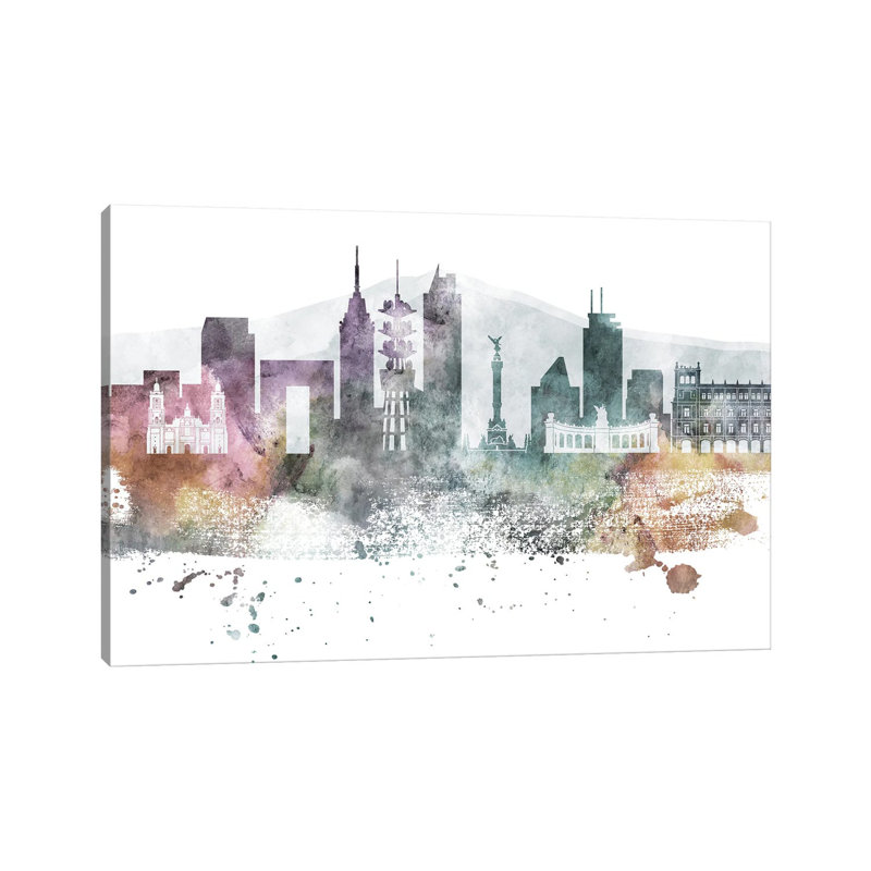 Mexico City Pastel Skylines 1 Piece Wall Art on Canvas, 101.6 cm H x 66.04 cm W x 1.91 cm D, Wrapped Canvas