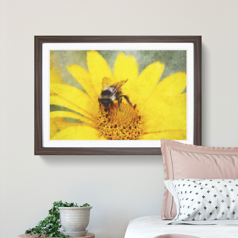 Bee Collecting Pollen - Single Picture Frame Painting on MDF, Walnut, 62cm H x 87cm W x 2cm D