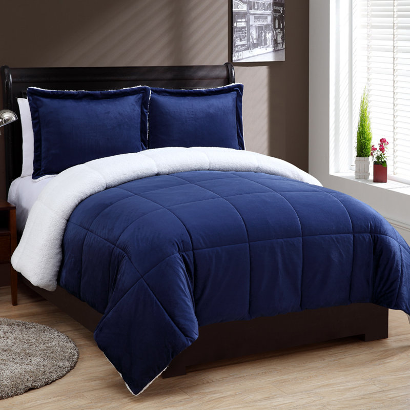 Polyester Standard Comforter, King Comforter + 2 Shams, Navy