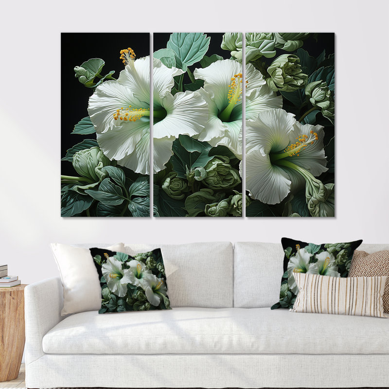 «Green Hibiscus Realistic Splendor», ensemble d'art sur toile Hibiscus, H 40 po x l 60 po x P 1 po