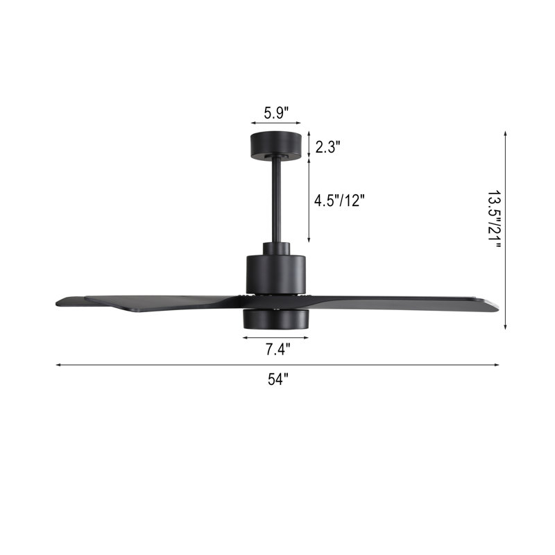 Ventilateur de plafond intérieur avec lumière et télécommande, Noir mat, 54", Noir mat