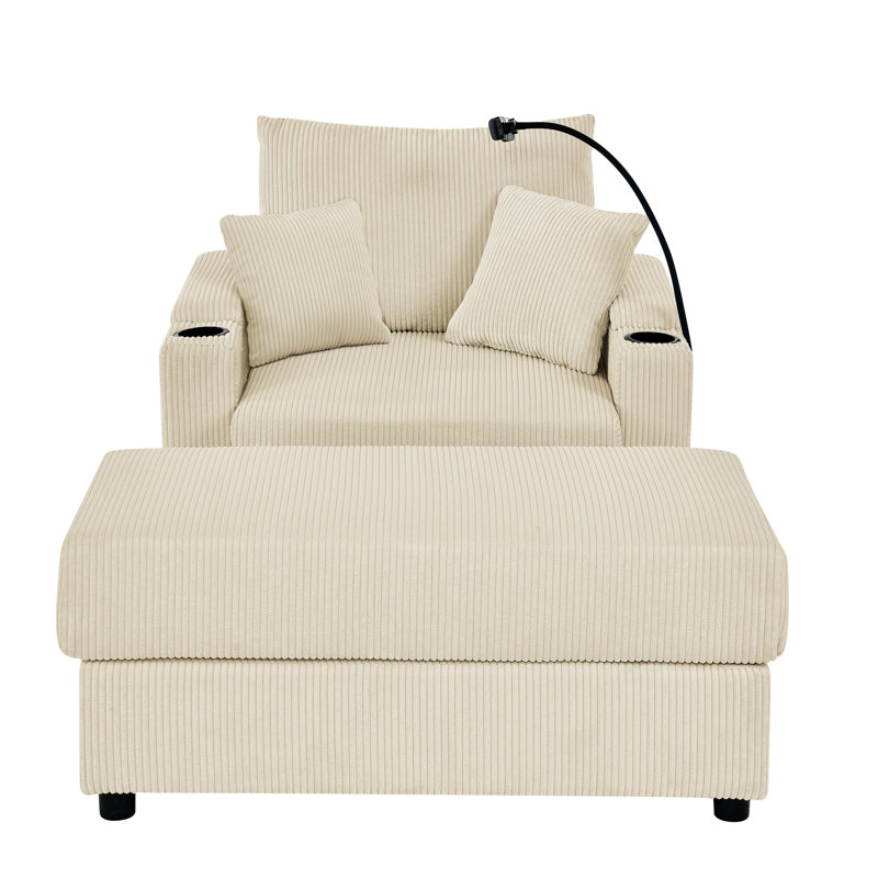 Canapé moderne avec rangement, repose-pieds, canapé à siège profond avec porte-gobelets et support pour téléphone