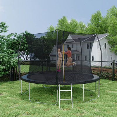 Trampoline 12 pi (trampoline double couleur), trampoline pour enfants et adultes avec filet et échelle, poteau de clôture incurvé