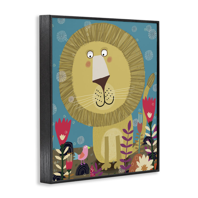 Boho lion et fleurs encadrées, estampe numérique, design par Carla Daly, Giclée noire de minuit encadrée, H 14 po x l 11 po