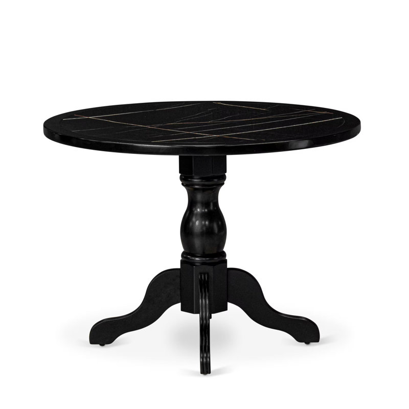 Table de salle à manger ronde A avec plateau à motif de treillis en marbre noir, 42 po x 42 po, finition noire