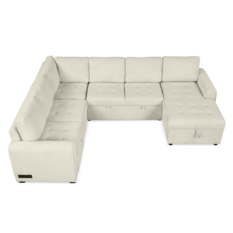 Canapé-lit surdimensionné convertible en U surdimensionné avec dispositifs de rangement et de chargement, Beige