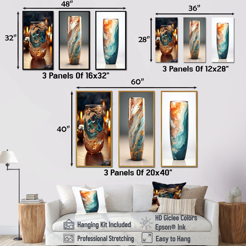 Howard - ensemble de 3 impressions sur toile Drinkware, Cadre flottant noir, H 32 po x l 48 po