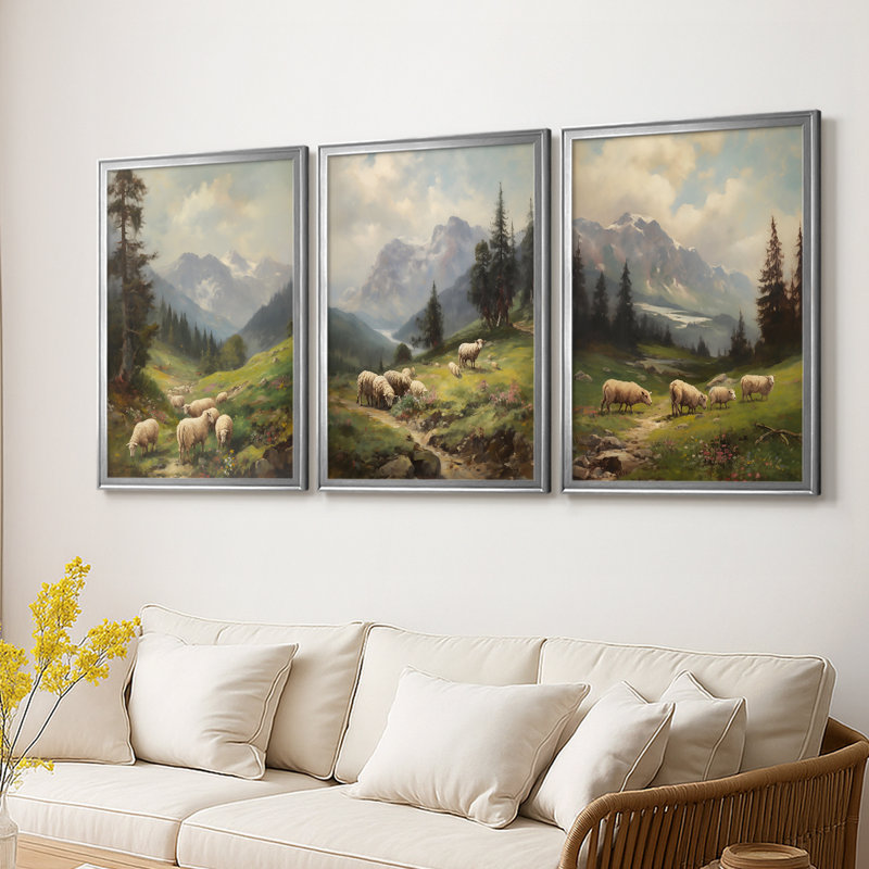 ANIMALS Series CECV - Toile tendue avec châssis encadré - 3 pièces, Argent argent, H 21 po x l 30 po