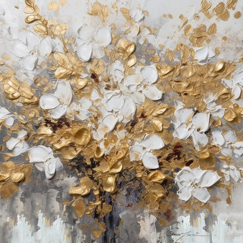 Art abstrait de pétales dorés - Toile tendue, H 40 po x l 40 po x P 1,5 po