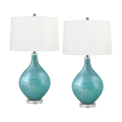 Foligno 27 in. Aqua Blue with Silver Flecks Table Lamp