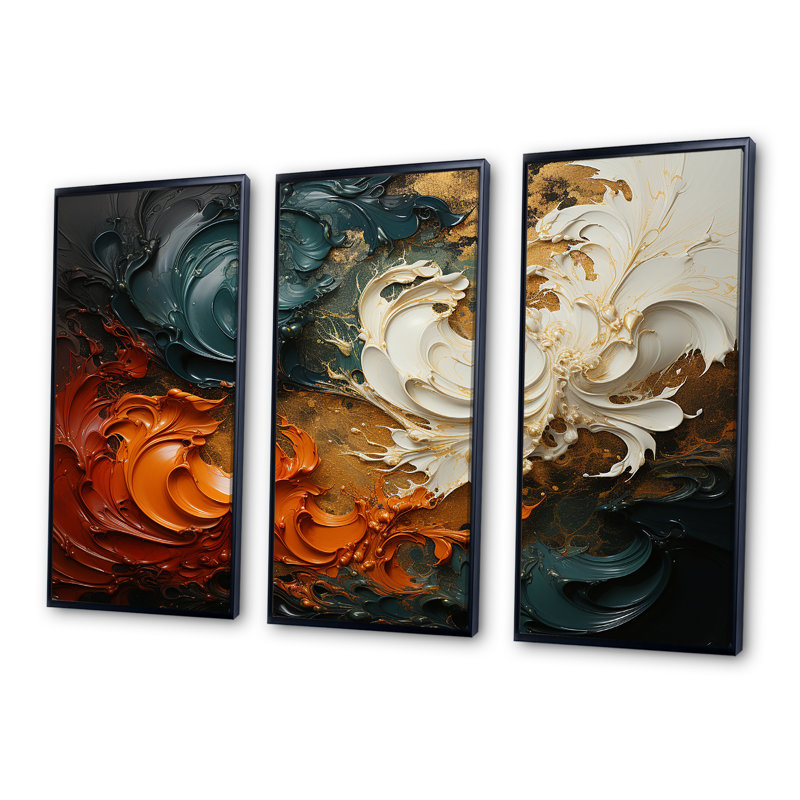 Orange et vagues ondulées oranges et mélodie II - art mural abstrait, Cadre flottant noir, H 28 po x l 36 po x P 1 po