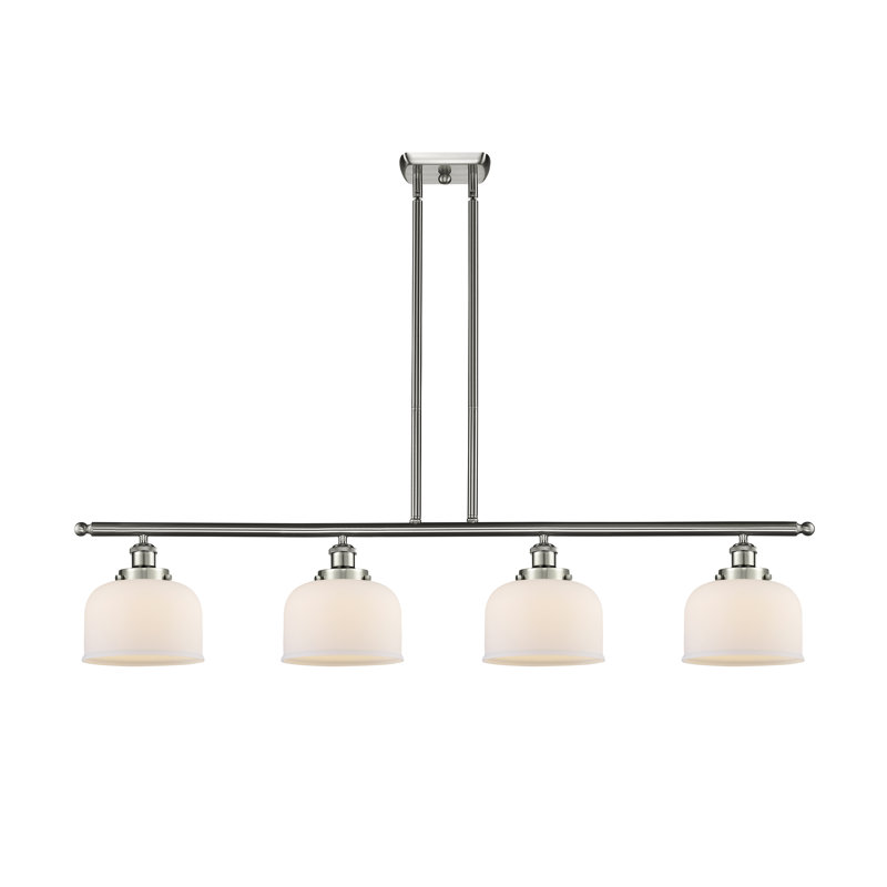 Luminaire suspendu pour îlot de cuisine 4 lumières Bissonnette, Blanc mat, Nickel satiné brossé, Ampoule non incluse