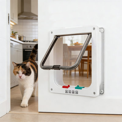 Porte pour chat à deux voies pour l'intérieur et l'extérieur, 7,76 x 7,48 x 2,09 pouces, blanc