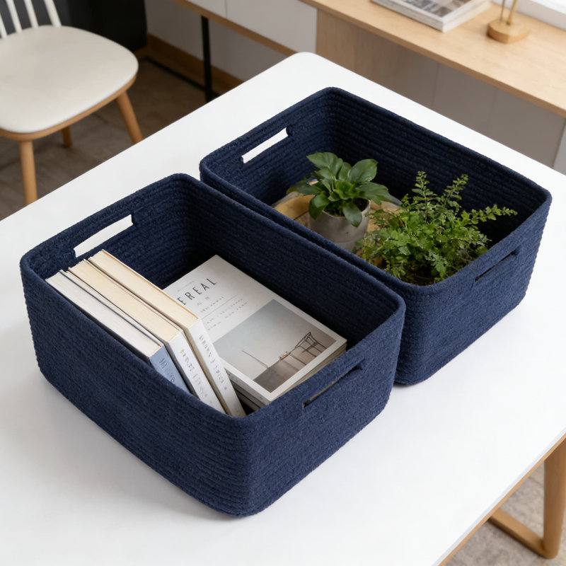 Large Storage Baskets For Shelves And Closet Organizers, Woven Rope Bins For Clothes, Blankets, Toys, And Nursery, 2-Pack Rectangular Decorative Baskets