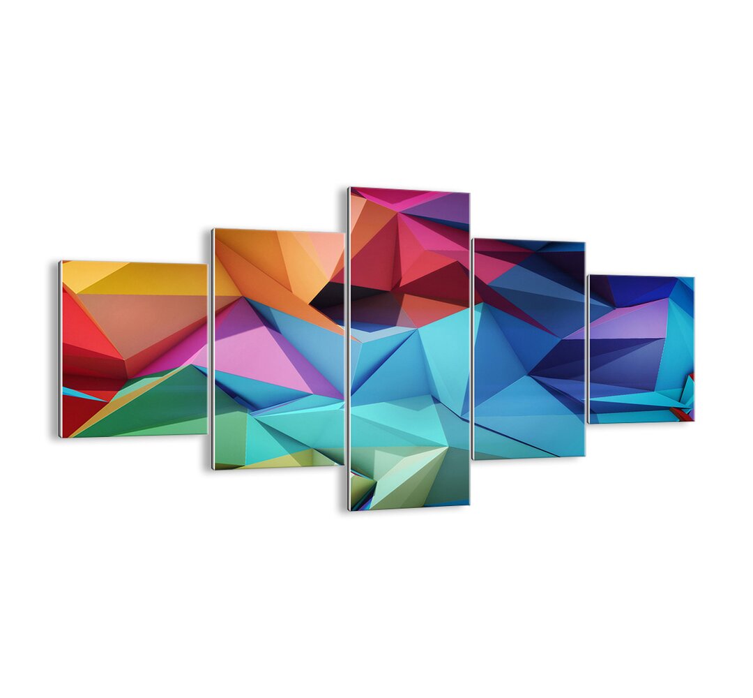 5-tlg. Glasbilder-Set - Grafikdruck „Rainbow Origami”