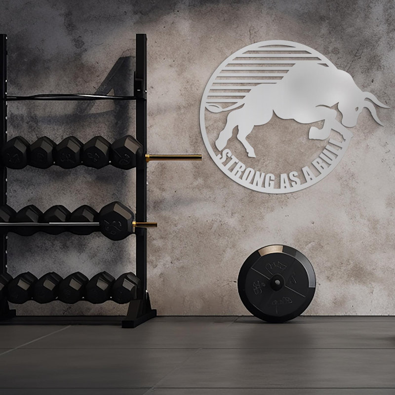 Art mural en métal «Strong as A Bull», Noir mat, H 8 po x l 11 po x P 1 po