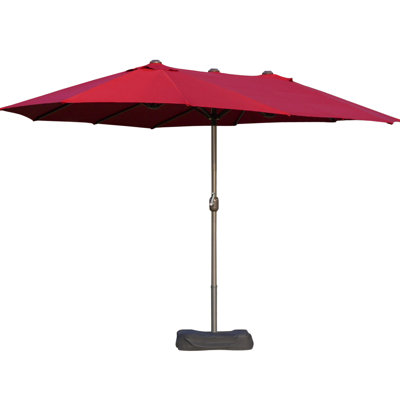 15' Outdoor Double Sided Patio Umbrella - Steel Rectangular Market Umbrella. Sun Blocking Capacity, Easy Control, Wine Red For Deck Pool Shade Rust- Design, Crank, Poolside