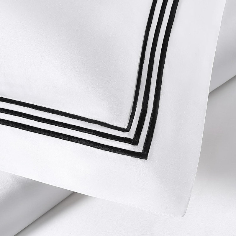 Triple Luxe Sateen Duvet Cover Set , White/Black, King Duvet Cover + 2 King Shams