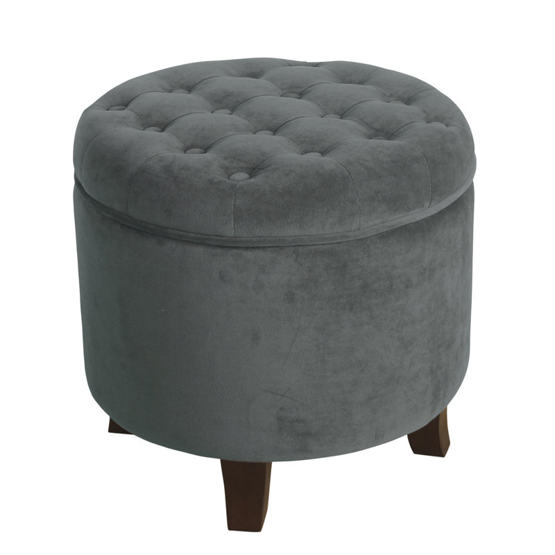 Repose-pieds rond capitonné avec rangement, Velours performance Bella Gunmetal Bella