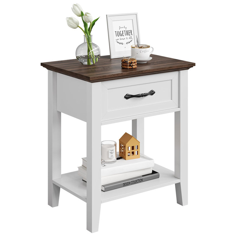 Tables de chevet, table de bout avec tiroir, table d'appoint pour le salon, table de chevet avec 2 tablettes de rangement, 1 pièce - blanc