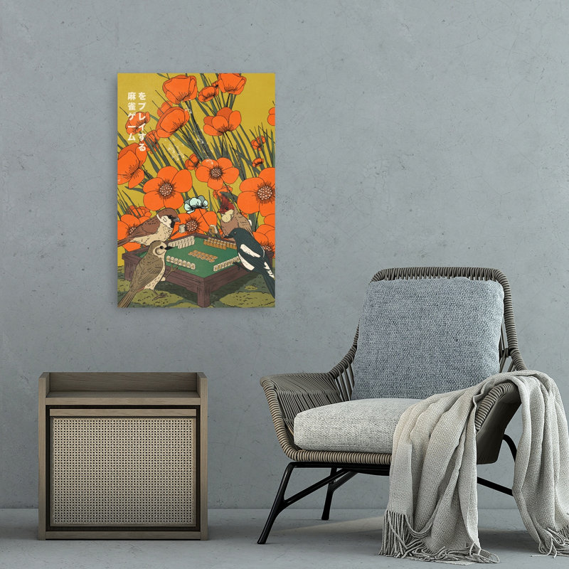 Oiseaux jouant au mahjong, 36" H x 24" W