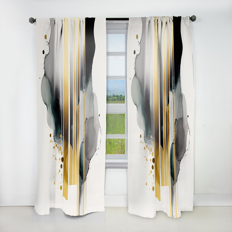 Redick - Abstract Transitional Shapes Black II - Shapes Curtain - Velvet Room Darkening - 1 panel, 52" W x 95" L